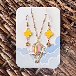 New Handmade Hot Air Balloon Necklace and Earring Set (Version B/Yellow & Gold)